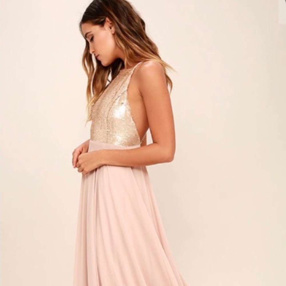 Lulu's Gold and Pink Maxi Dress